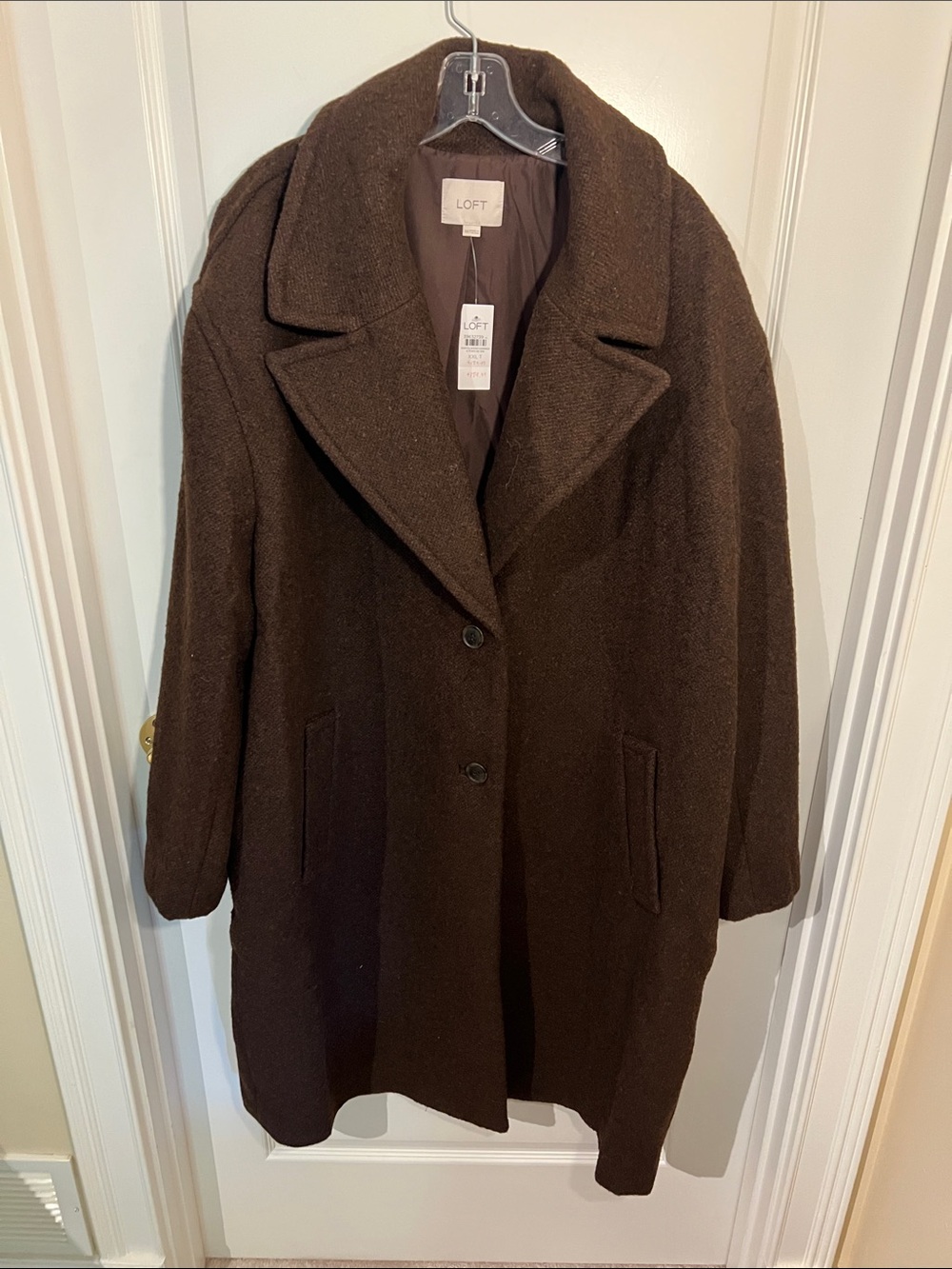 LOFT Dark Brown Wool-Blend Single-Breasted Coat